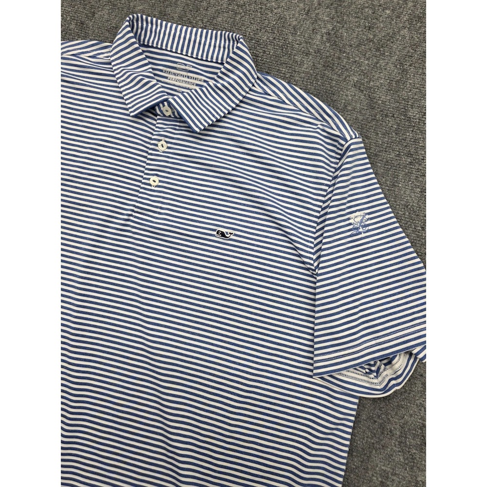 Vineyard Vines Polo Shirt Adult XL Blue White Striped Performance Golf Stretch